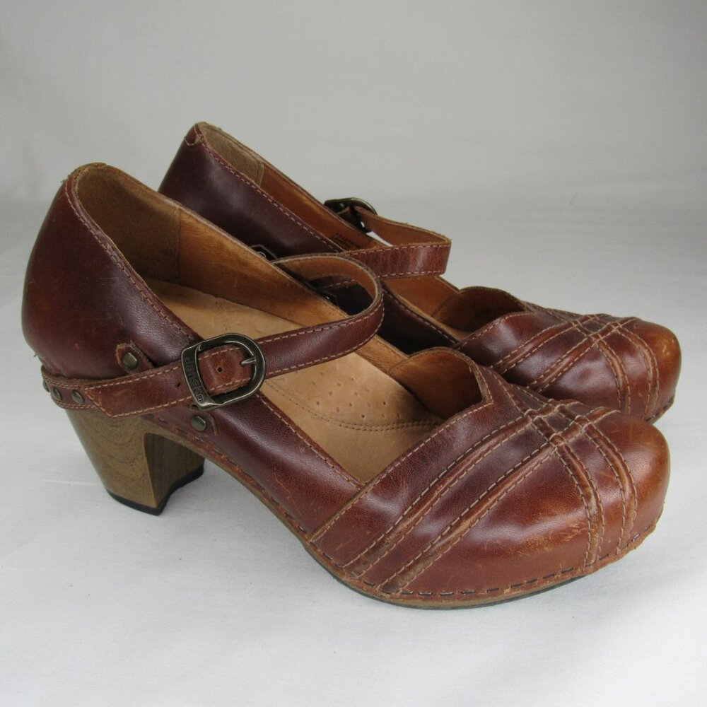 Dansko Brown Leather Mary Jane Clog Heels - Picture 5 of 8